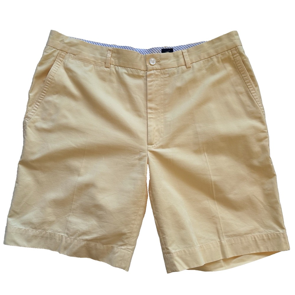 F&G Men's Golf Shorts Buttery Yellow Chino Shorts Size 36 Flat Front 100% Cotton
